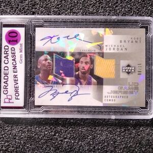 Kobe Bryant and Michael Jordan Dual Autograph Cracked Ice Basketball Card